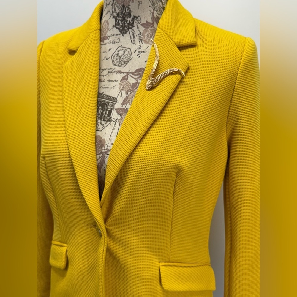 JULES & LEOPOLD Women's bright yellow textured blazer size S - Picture 2 of 14